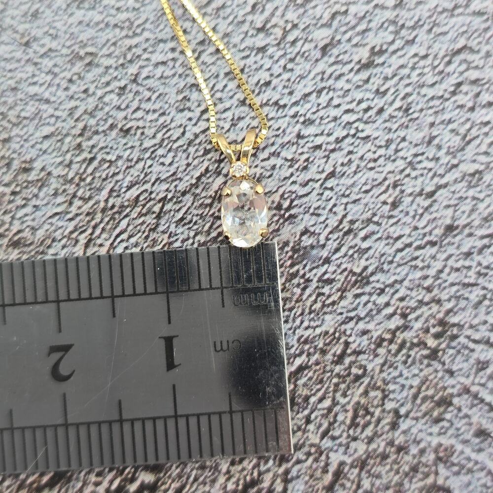 7MM Oval White Topaz, Diamond Pendant Necklace in 14K Polished Yellow Gold 18" - Picture 5 of 7